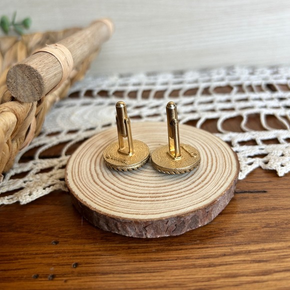 Sarah Coventry Vintage Gold Tone Enamel Harlequin Geometric Cufflinks Round - Picture 4 of 5